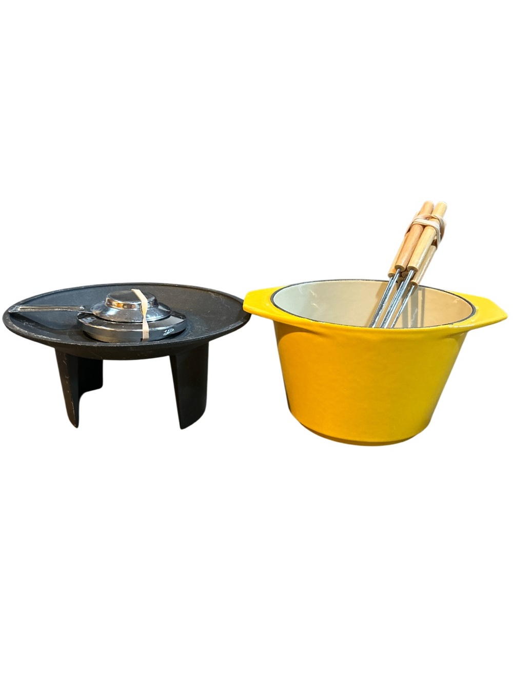 Le Creuset Yellow Enamel Fondue Set with Forks